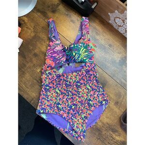 Girls' Reversible One-Piece Swimsuit Size 12  x 22. Palm Tree Tropical Print